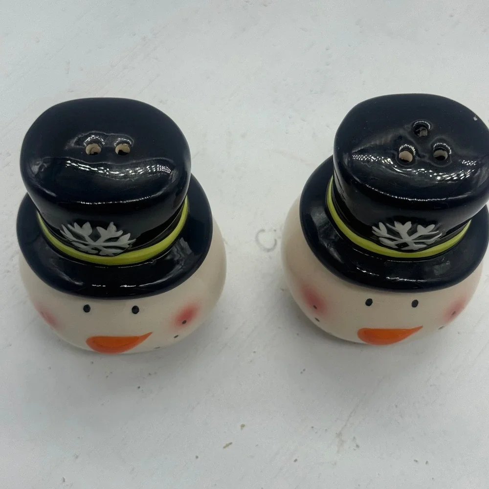 Vtg Snowman Salt Pepper Shakers Set Ceramic Winter Holiday Christmas Decor 3